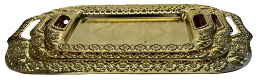 Gold Serving Tray Rectangle Gold Set Of 3 - Image 2