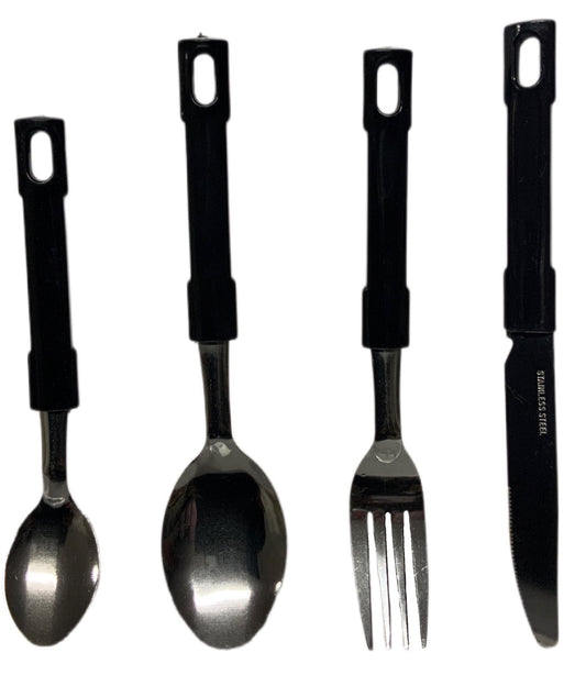 Plain Black Cutlery Set With Stand SET24PC Black Set Of 24 - Image 2