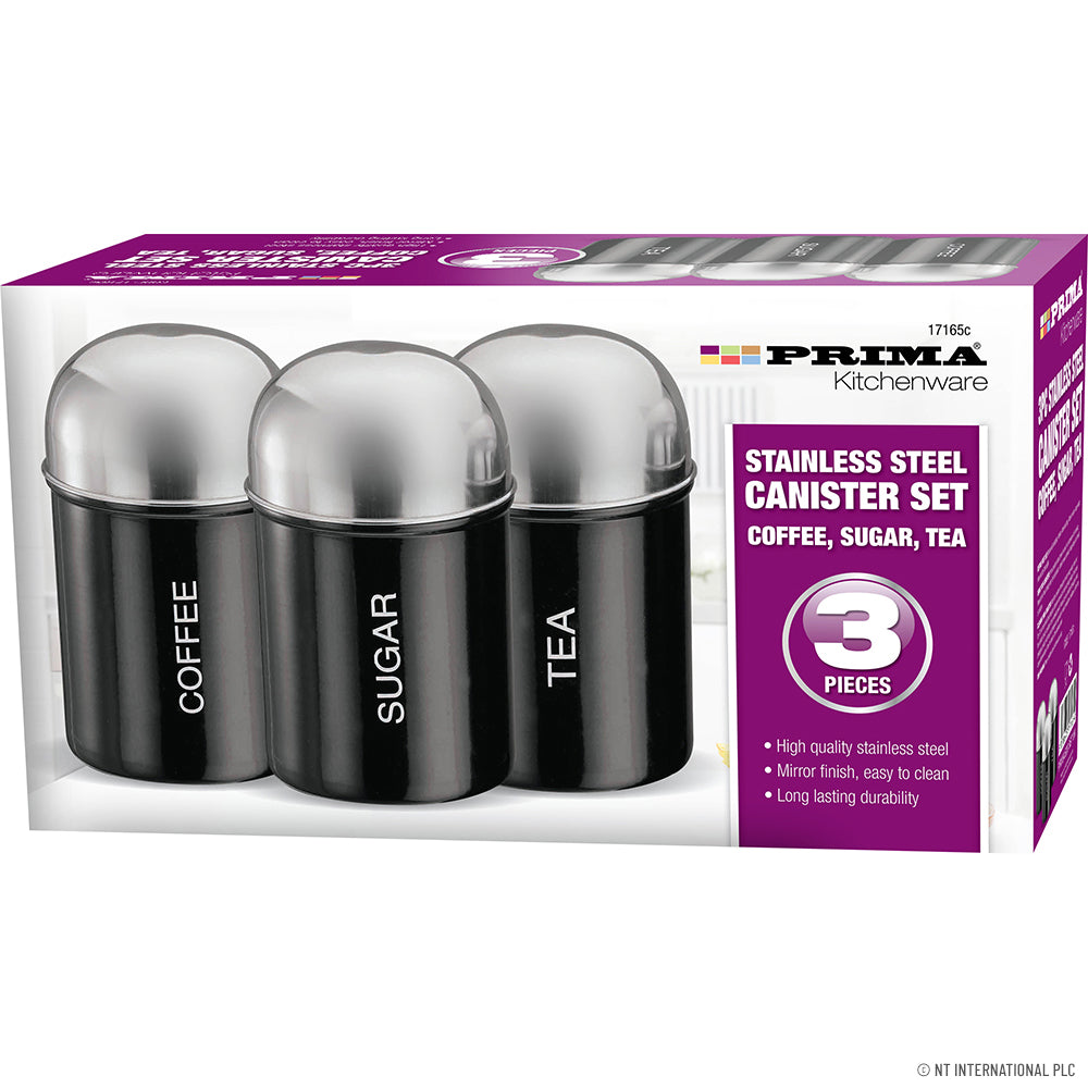Black Coated Tea, Sugar, Coffee Canister Set Black Set Of 3 - Image 2