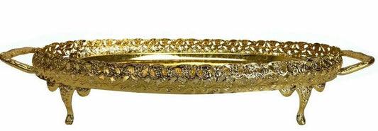 Golden Oval Paandan Tray With Ball Feet And Handle - Image 2