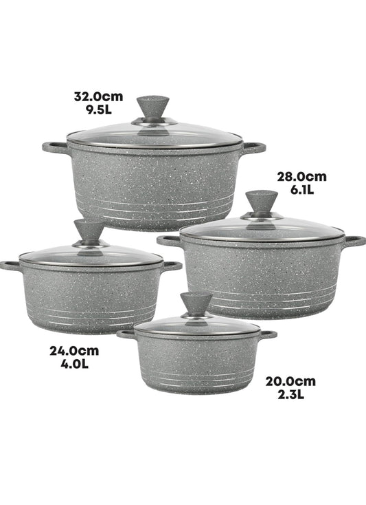 4Pc Grace Grey Die-Cast Non-Stick Induction Base Stockpot Set