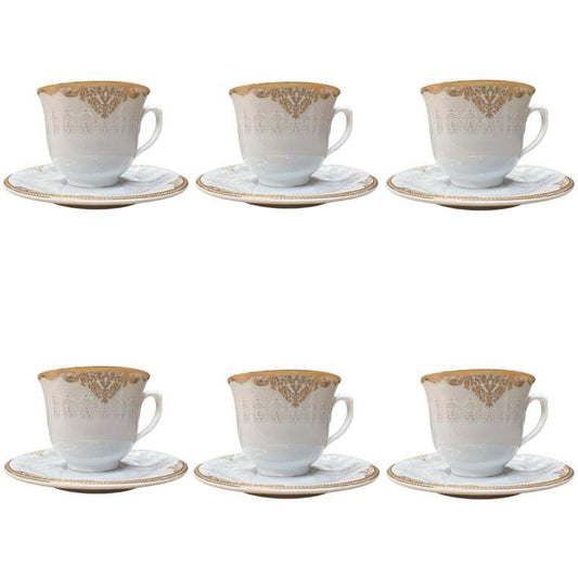 15PC gold design Porcelain Tea Set with 6 Cups Saucers Teapot Sugar Pot & Milk Jug