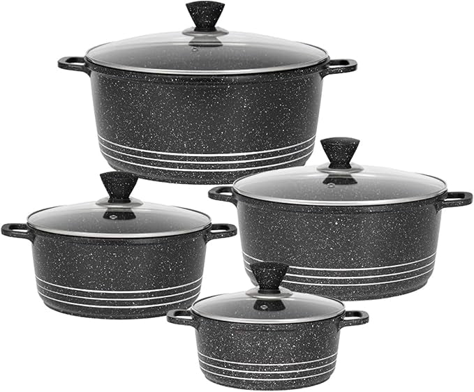 4Pc Grace Grey Die-Cast Non-Stick Induction Base Stockpot Set