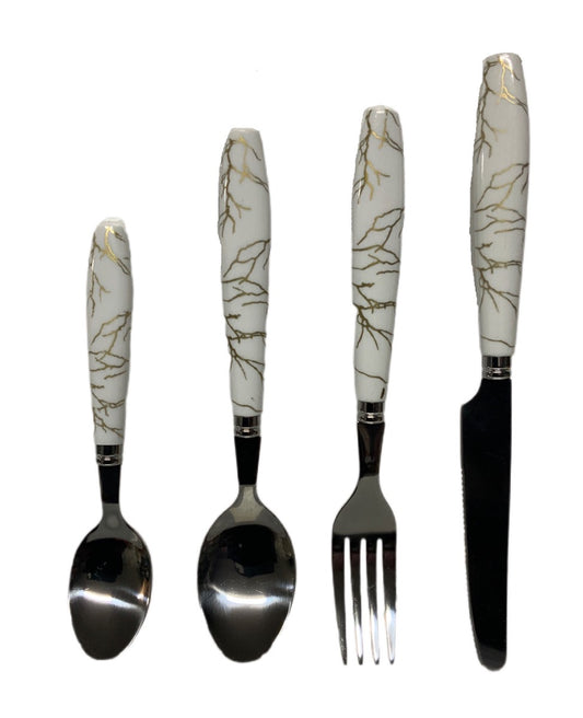 White Marble Cutlery Set With Stand SET24PC White Set Of 24 - Image 2