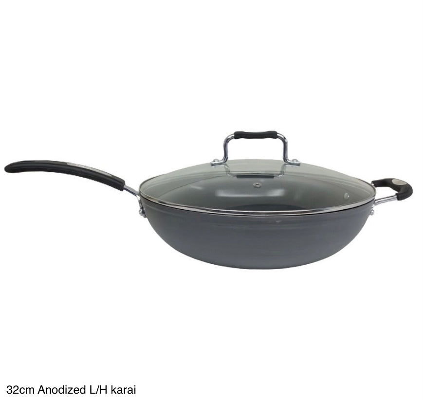 Mastercook Non Stick Hard Anodized Long Handle Wok / Karai KARAI32CM 32cm - Image 1
