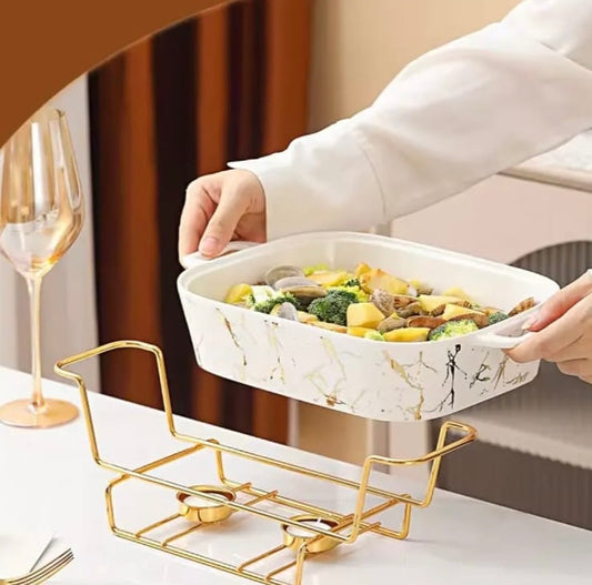 Large Ceramic Chafing Dish Food Warmer With Glass Lid - Image 2