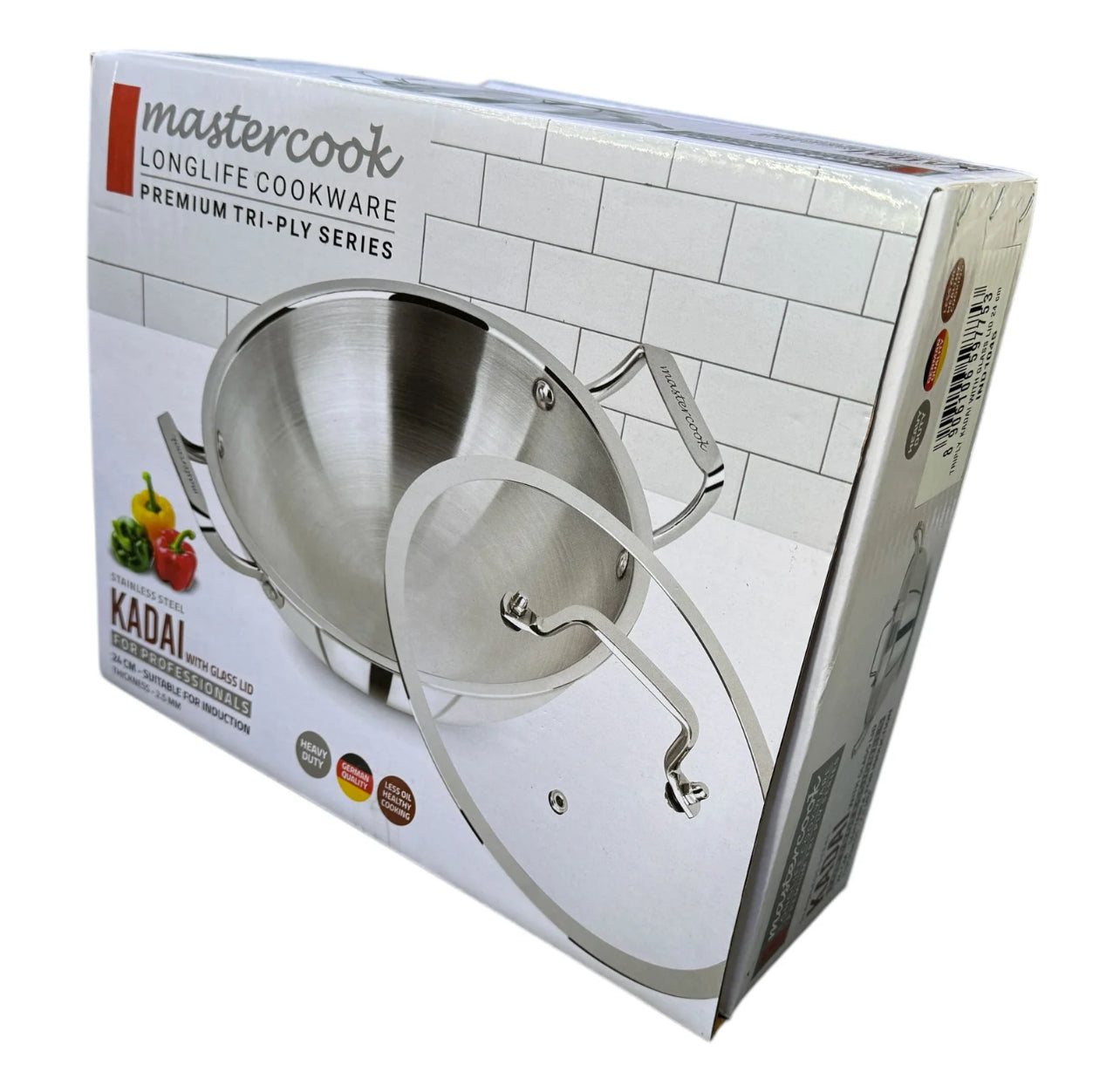 Mastercook Stainless Steel Karai/wok With Glass Lid Tri Ply Body Induction Friendly STEEL32CM 32cm - Image 7