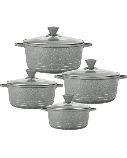 4Pc Grace Grey Die-Cast Non-Stick Induction Base Stockpot Set