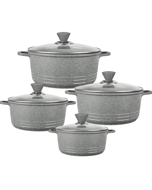 4Pc Grace Grey Die-Cast Non-Stick Induction Base Stockpot Set