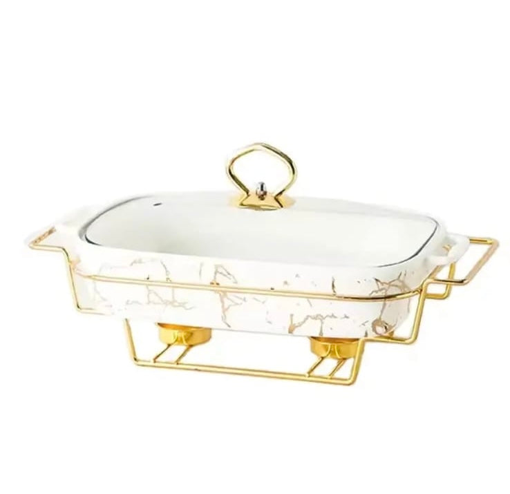 Large Ceramic Chafing Dish Food Warmer With Glass Lid - Image 1