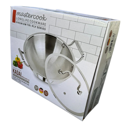 Mastercook Stainless Steel Karai/wok With Glass Lid Tri Ply Body Induction Friendly STEEL30CM 30cm - Image 7