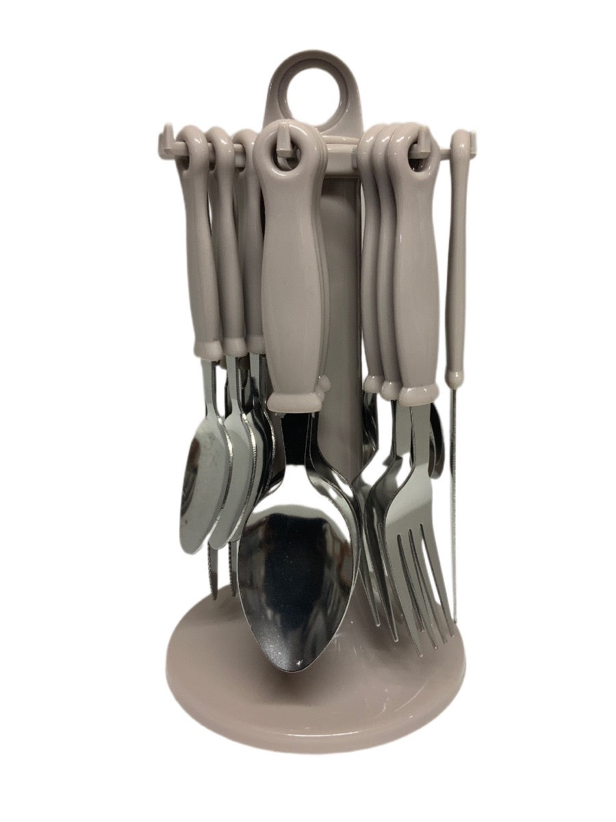 Light Grey Cutlery Set With Stand SET24PC Grey Set Of 24 - Image 1