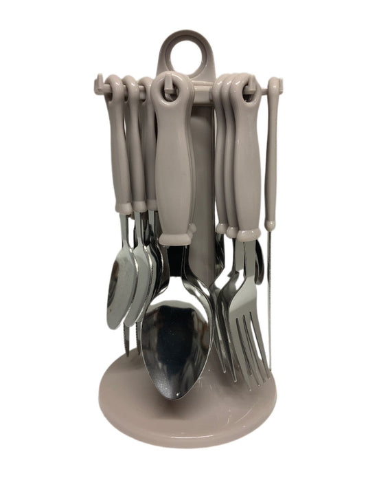 Light Grey Cutlery Set With Stand SET24PC Grey Set Of 24 - Image 1