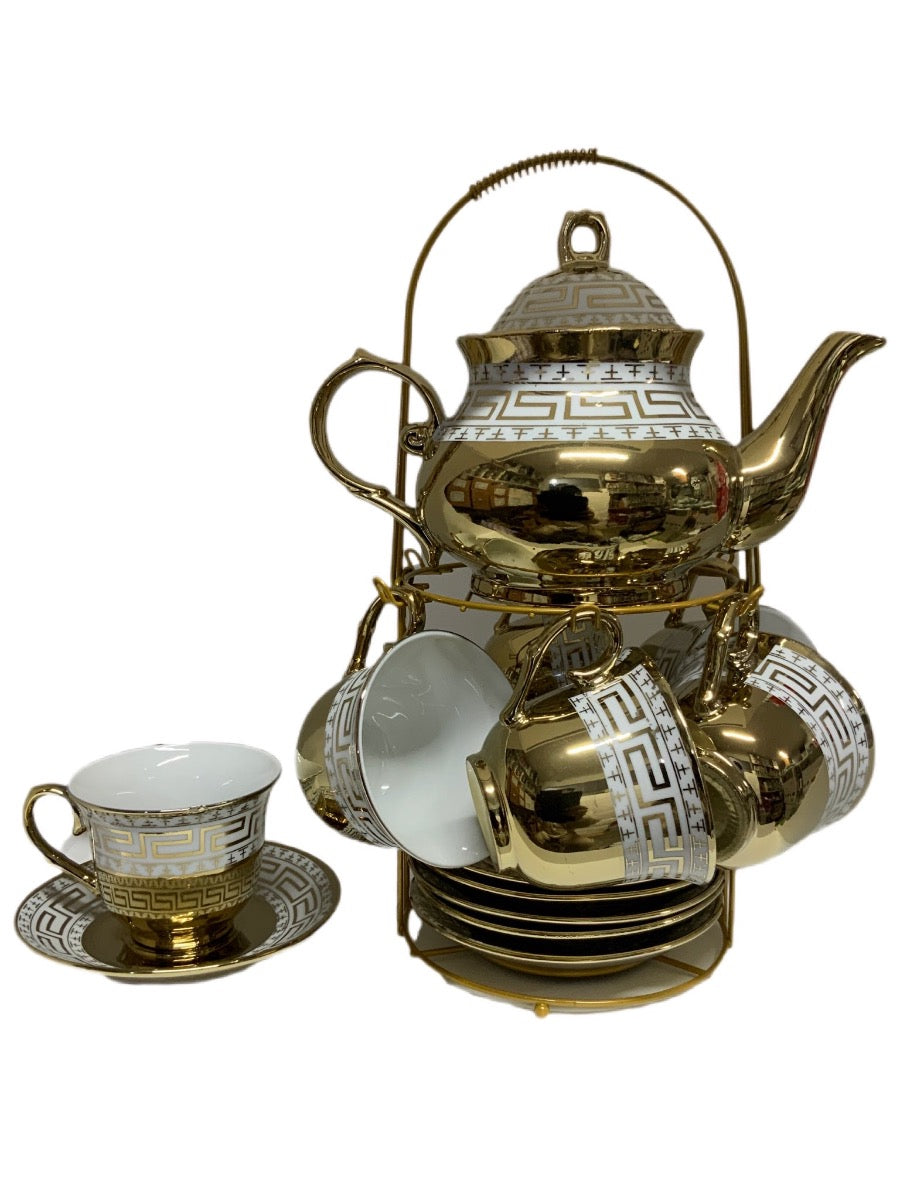 Gold Tea Set With Stand SET14PC Gold Set Of 14 – Bismillah Gift Center
