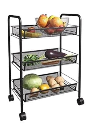 3 Tier Vegetable Trolley Black Black - Image 2