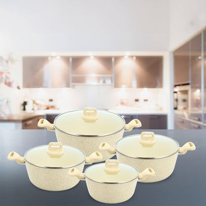 Zoya Ceramic Non-Stick Stockpot 4 Piece Set with Glass Lids – Forged Aluminium, Induction Ready
