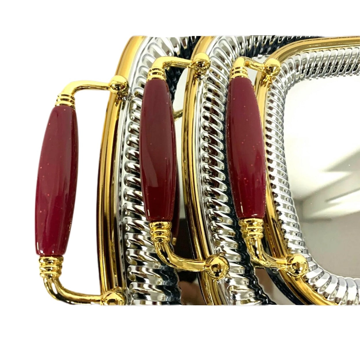 Silver Serving Tray With Gold Plated Design Rectangle Silver Set Of 3 - Image 3