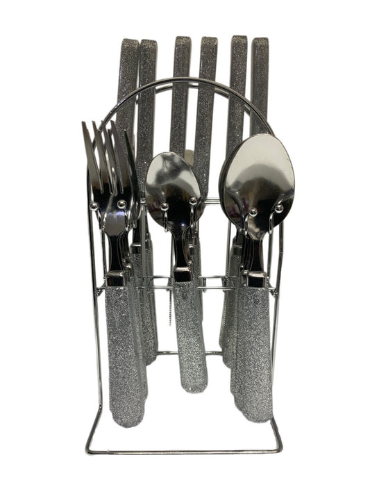 Sparkling Silver Cutlery Set With Stand SET24PC Silver Set Of 24 - Image 1
