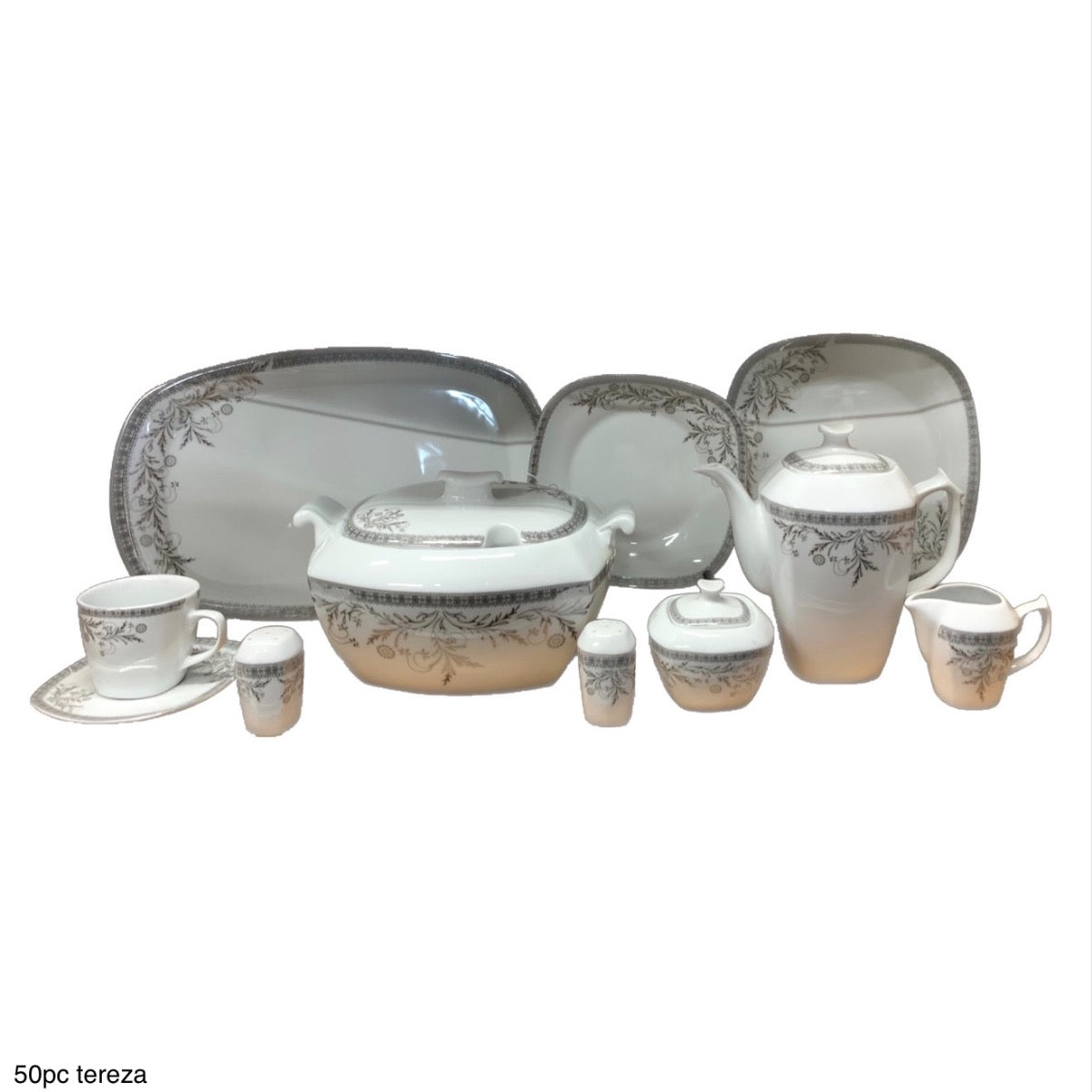 Tereza Porcelain Square Dinner Set PORCELAIN50 Set Of 50 - Image 1