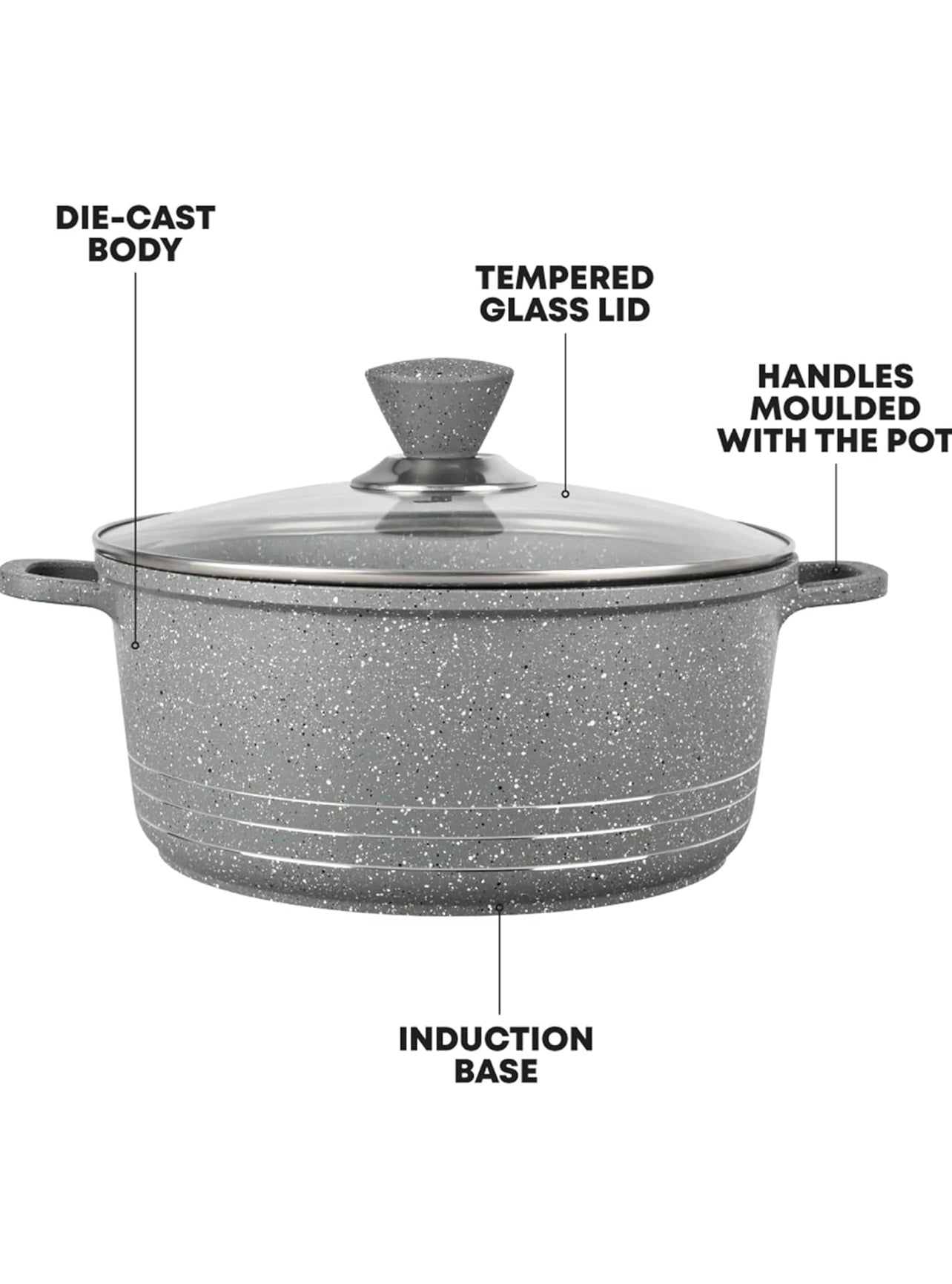 4Pc Grace Grey Die-Cast Non-Stick Induction Base Stockpot Set