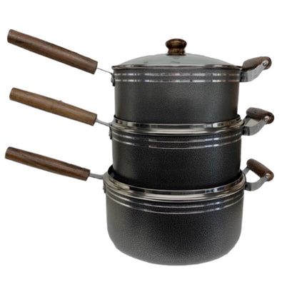 Mastercook Non Stick Wooden Handle Saucepan Set NO2 Set Of 3 - Image 1