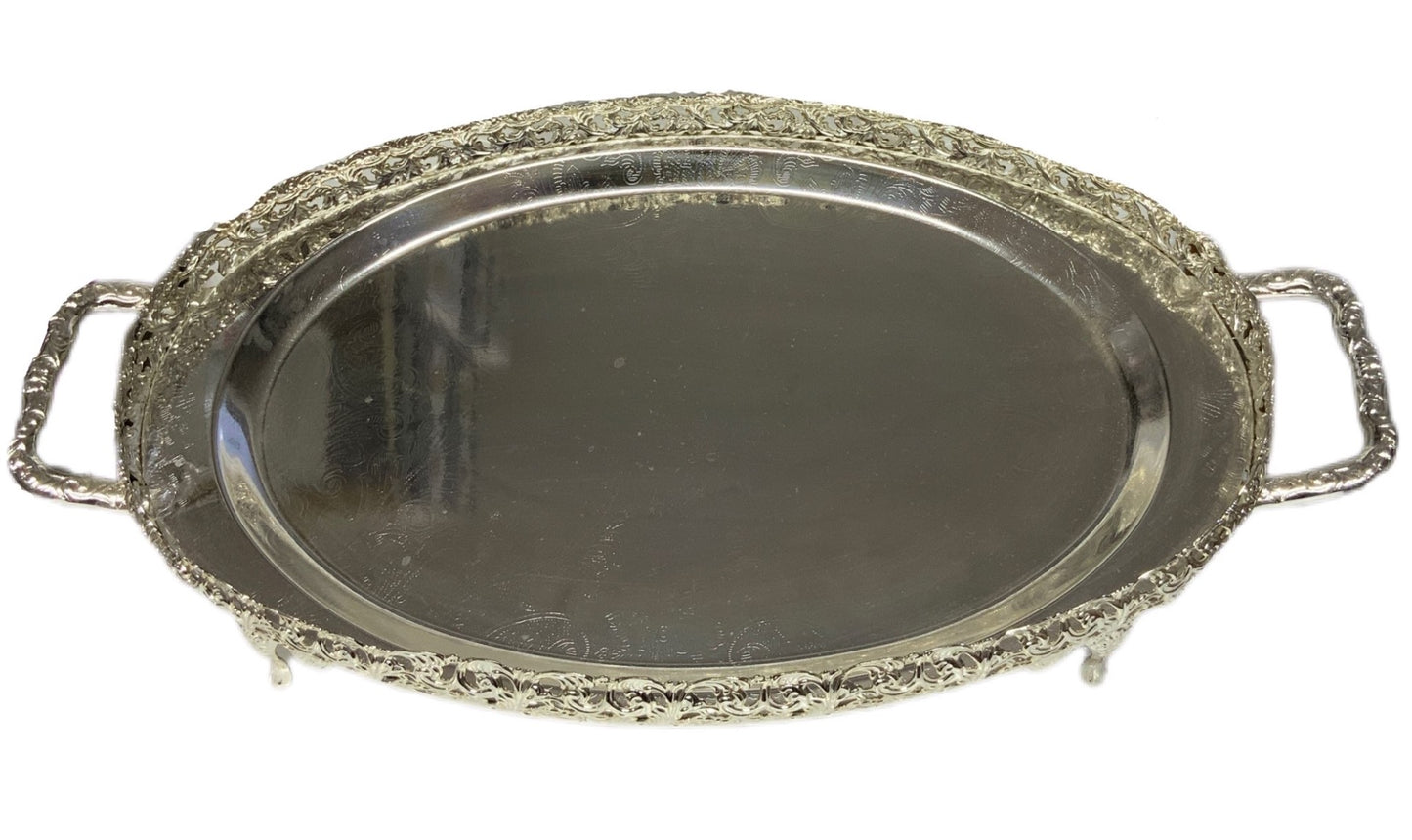 Silver Oval Paandan Tray With Ball Feet And Handle Silver - Image 1