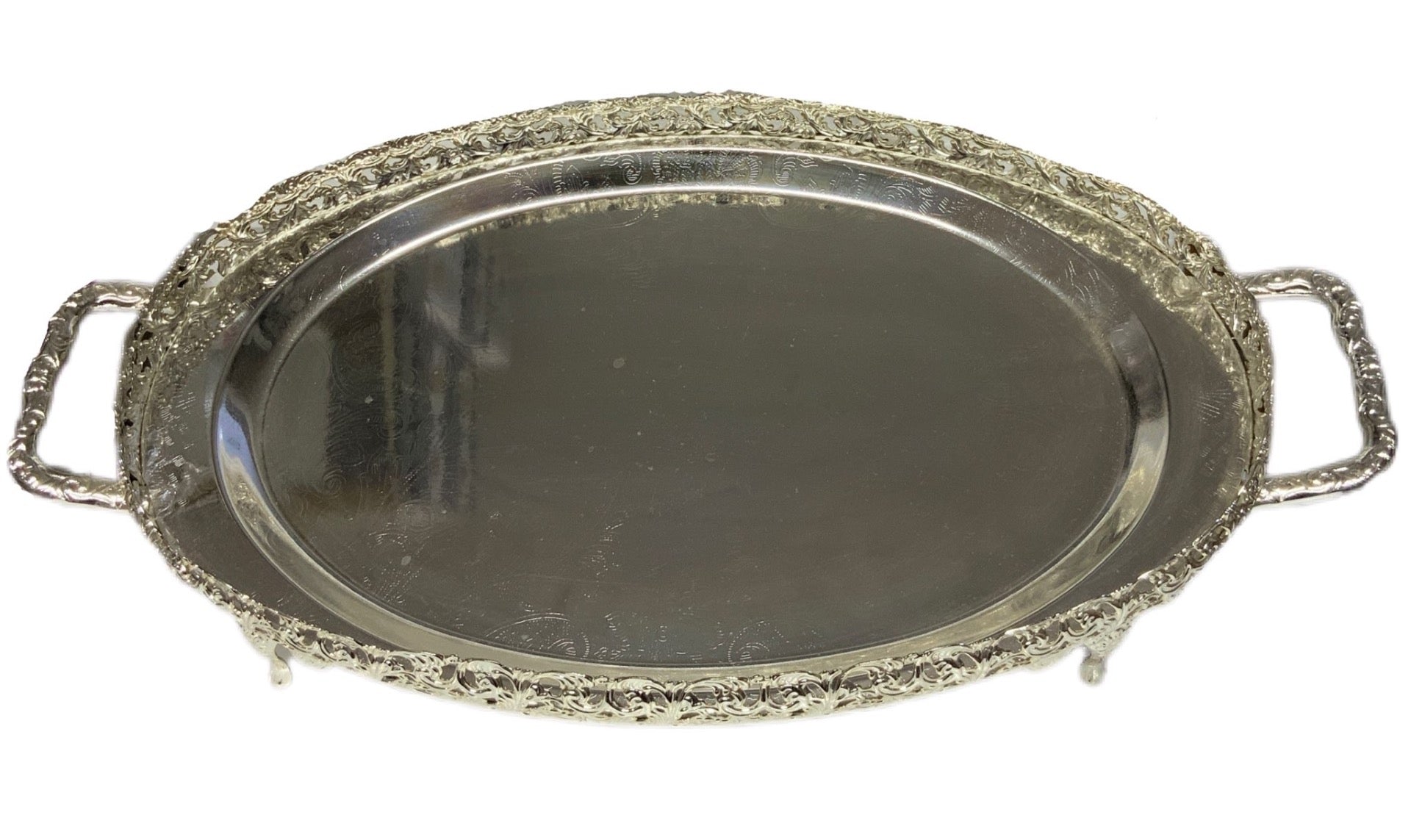 Silver Oval Paandan Tray With Ball Feet And Handle Silver - Image 1