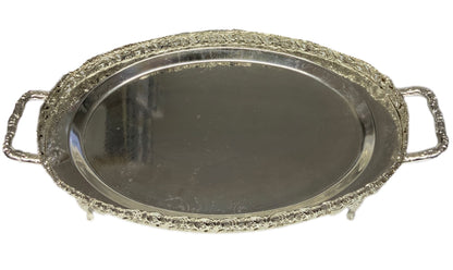 Silver Oval Paandan Tray With Ball Feet And Handle Silver - Image 1