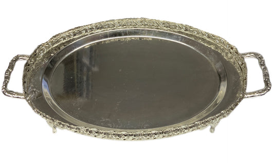Silver Oval Paandan Tray With Ball Feet And Handle Silver - Image 1