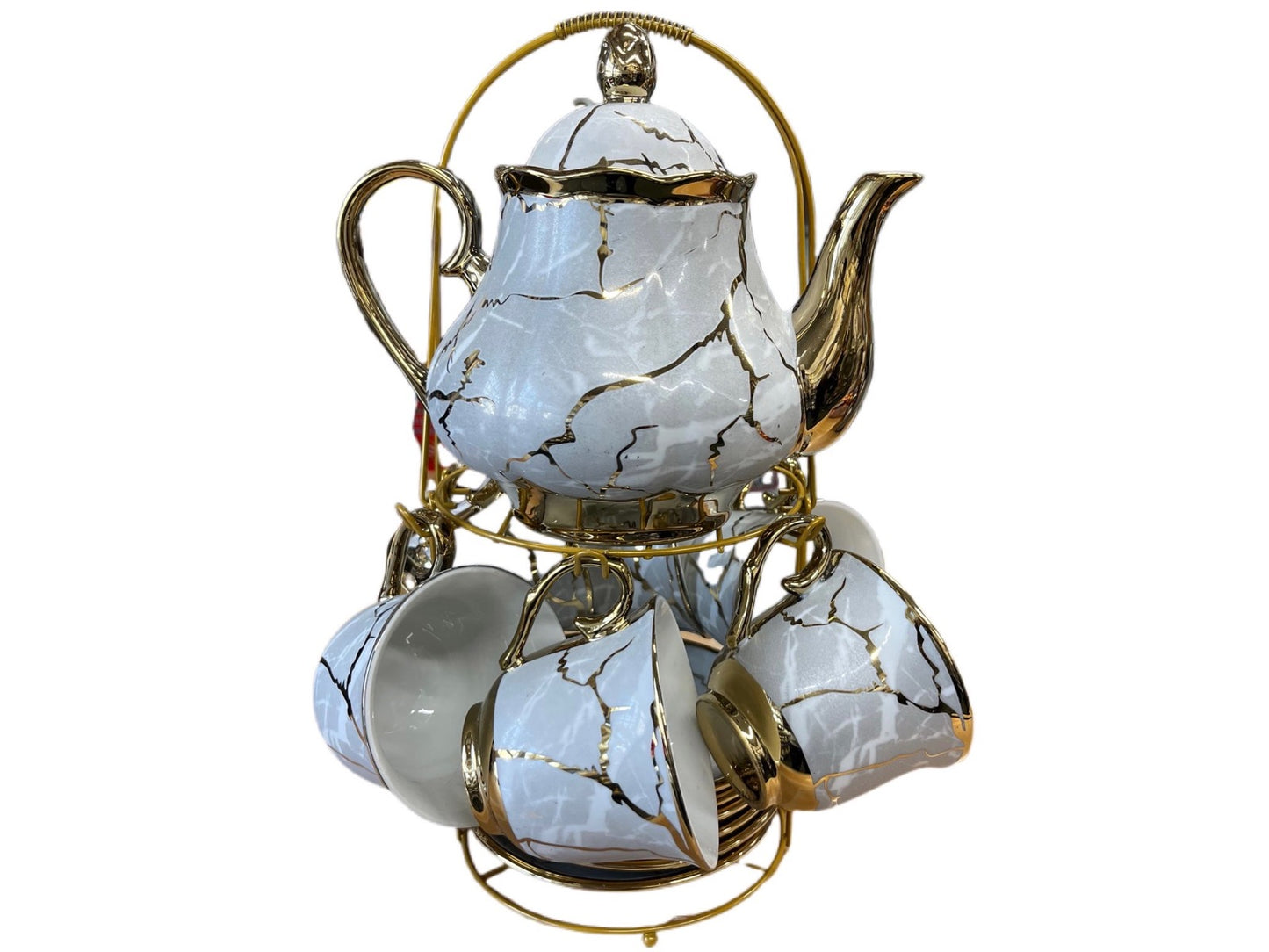 Gold Line Tea Set With Stand SET14PC Gold Set Of 14 - Image 1