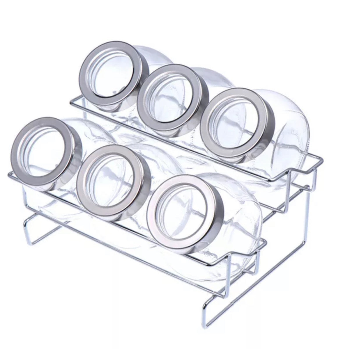 Glass Spice Jar Set On Stand Set Of 6 - Image 1