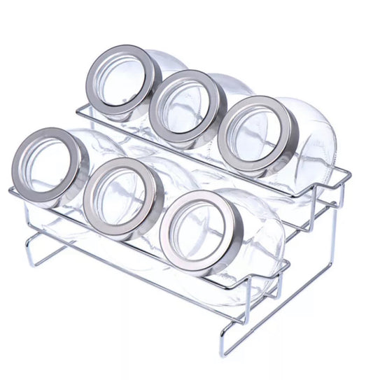 Glass Spice Jar Set On Stand Set Of 6 - Image 1