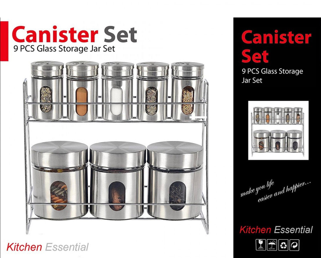 Stainless Steel Spice Jar Set On Stand Set Of 9 - Image 2