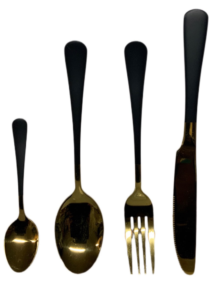 Black & Gold Cutlery Set With Stand SET24PC Black Set Of 24 - Image 3