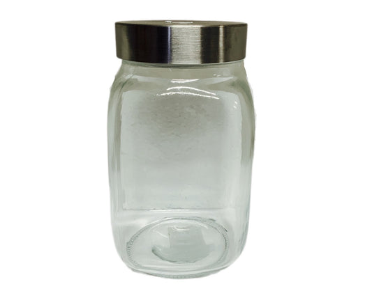 Square Glass Jar With Silver Lid LID1000ML Silver 1000ml - Image 1