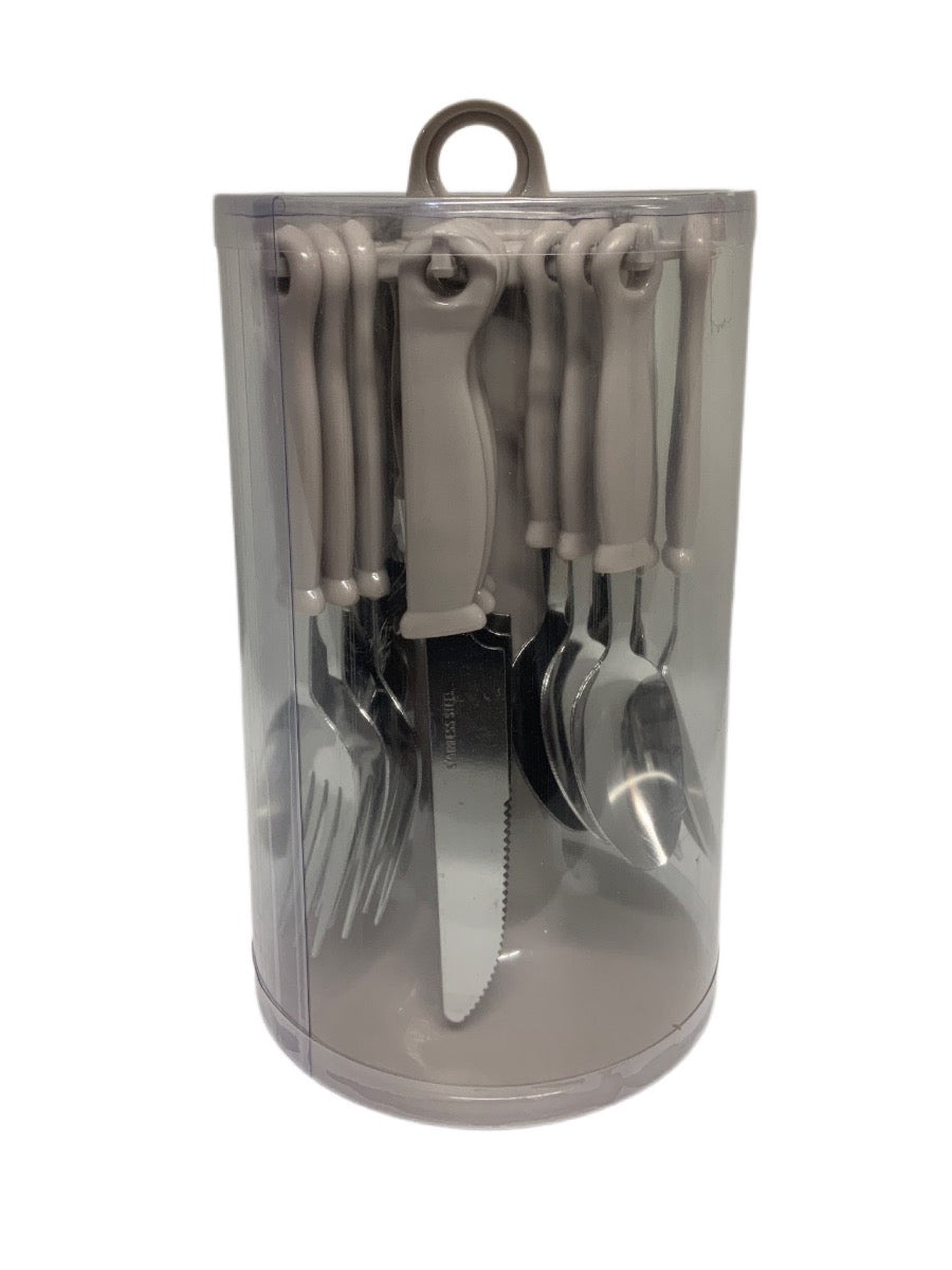 Light Grey Cutlery Set With Stand SET24PC Grey Set Of 24 - Image 2