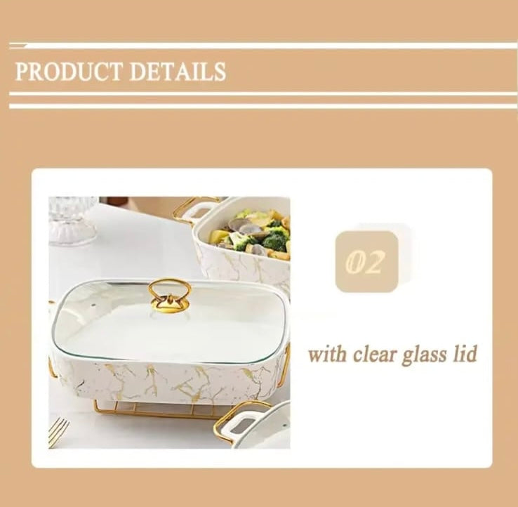 Medium Ceramic Chafing Dish Food Warmer With Glass Lid - Image 4