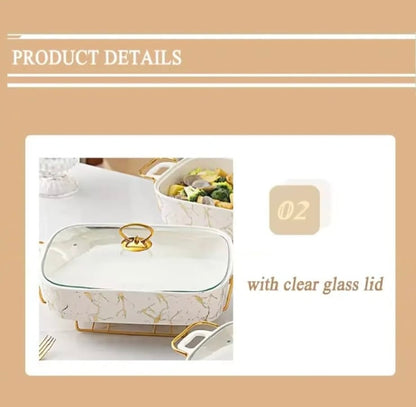 Medium Ceramic Chafing Dish Food Warmer With Glass Lid - Image 4