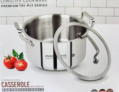Mastercook  Stainless Steel tri-ply Body 26Cm Casserole Pot with lid