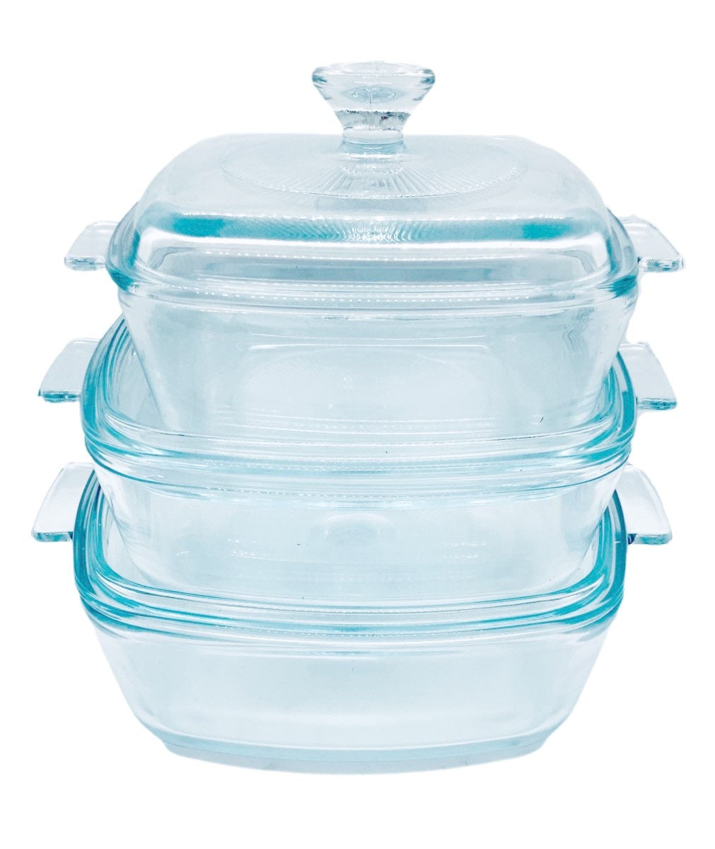 Square Clear Casserole Set Clear Set Of 3 - Image 1