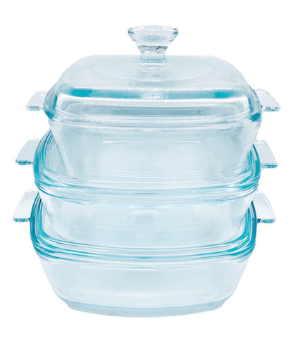 Square Clear Casserole Set Clear Set Of 3 - Image 1
