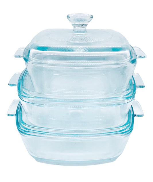 Square Clear Casserole Set Clear Set Of 3 - Image 1