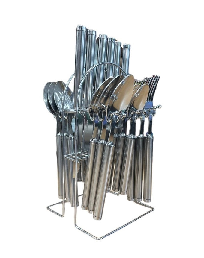 Silver Cutlery Set With Stand SET24PC Silver Set Of 24 - Image 1