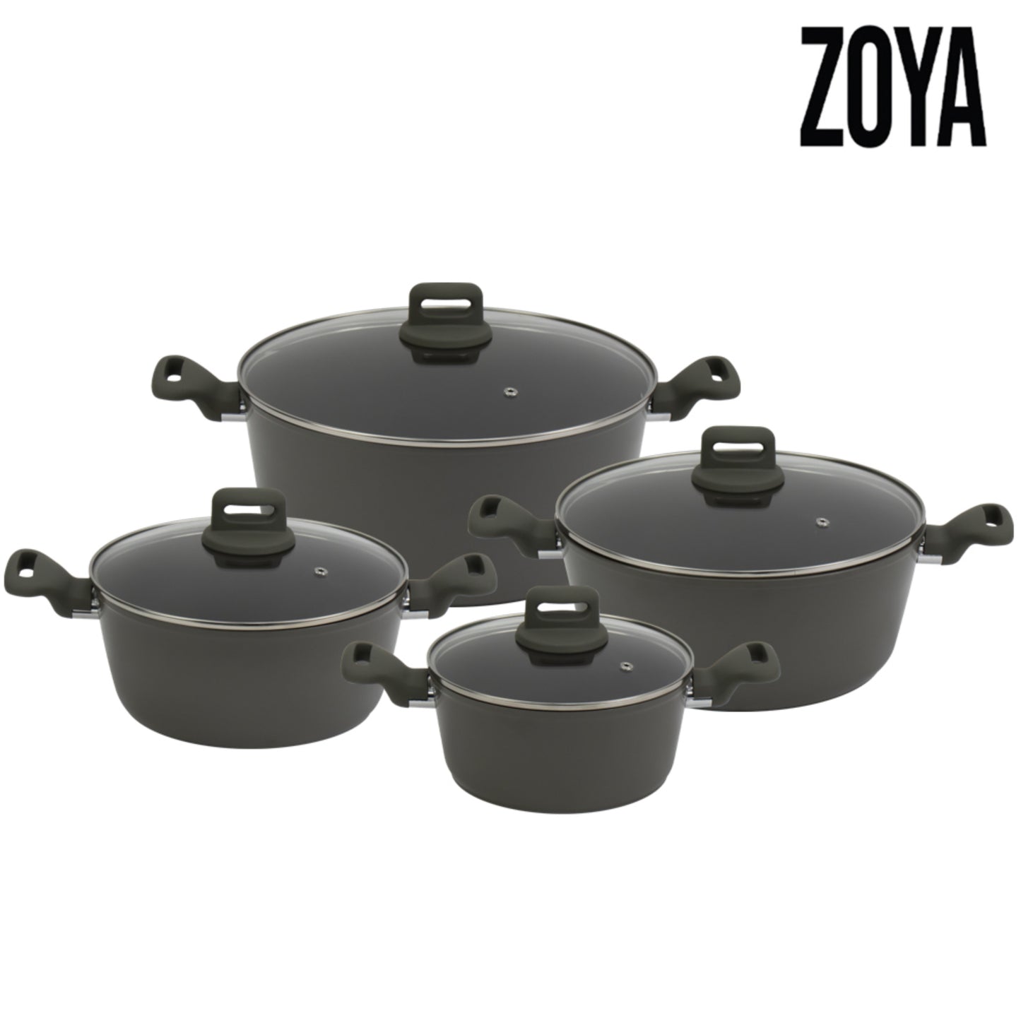 Zoya Stockpot Set With Glass Lid Forged Aluminium Body Ceramic Non Stick Coating Induction Ready - Image 2
