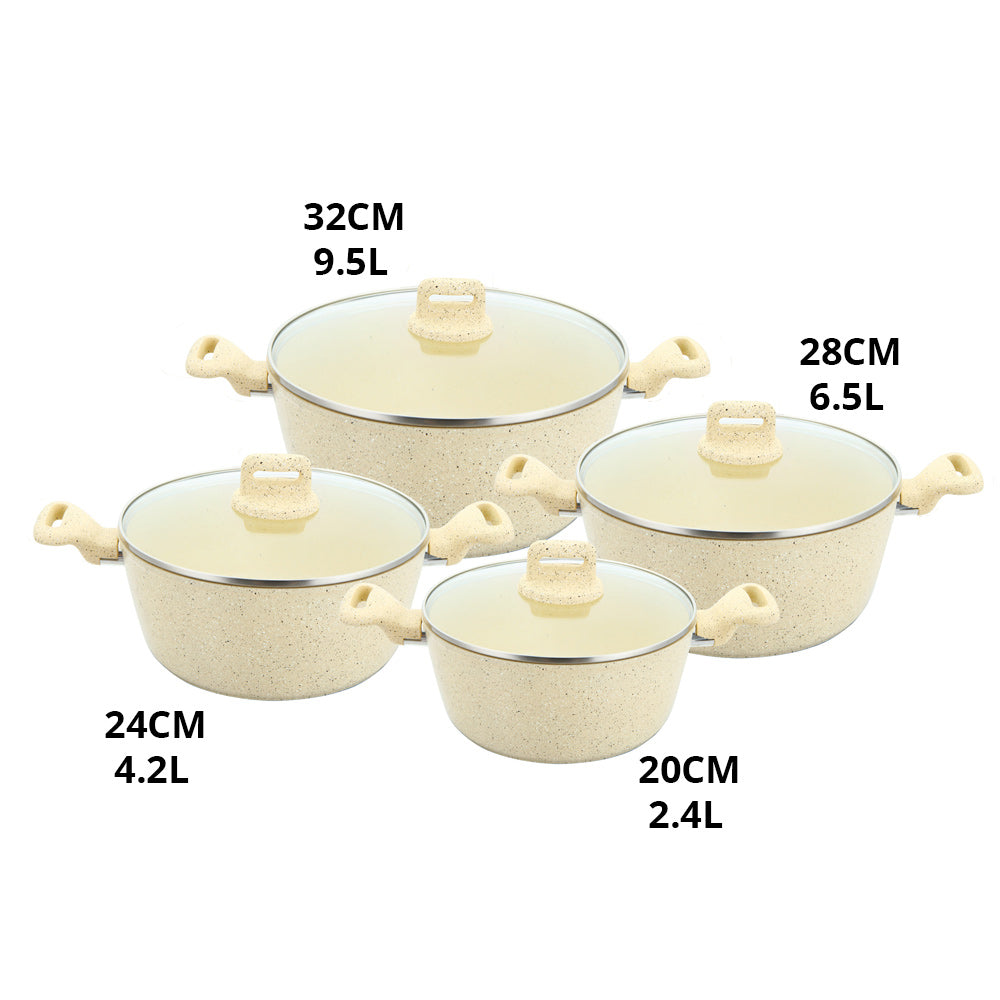 Zoya Ceramic Non-Stick Stockpot 4 Piece Set with Glass Lids – Forged Aluminium, Induction Ready