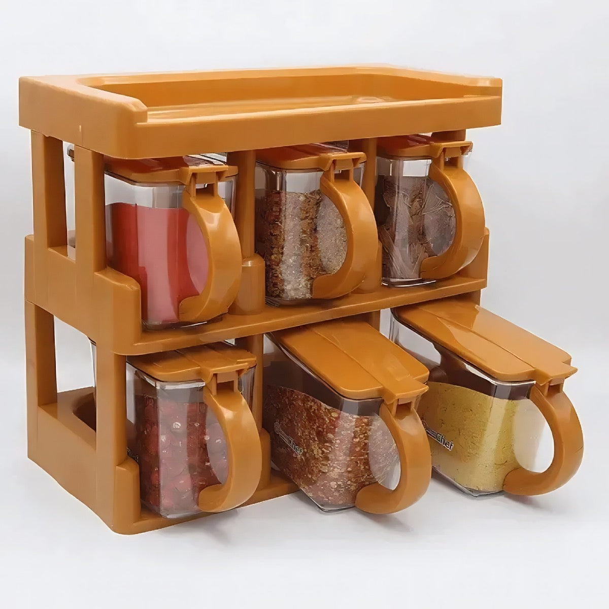2 Tier Plastic Spice/masala Rack Storage Set With Spoon Set Of 6 - Image 1