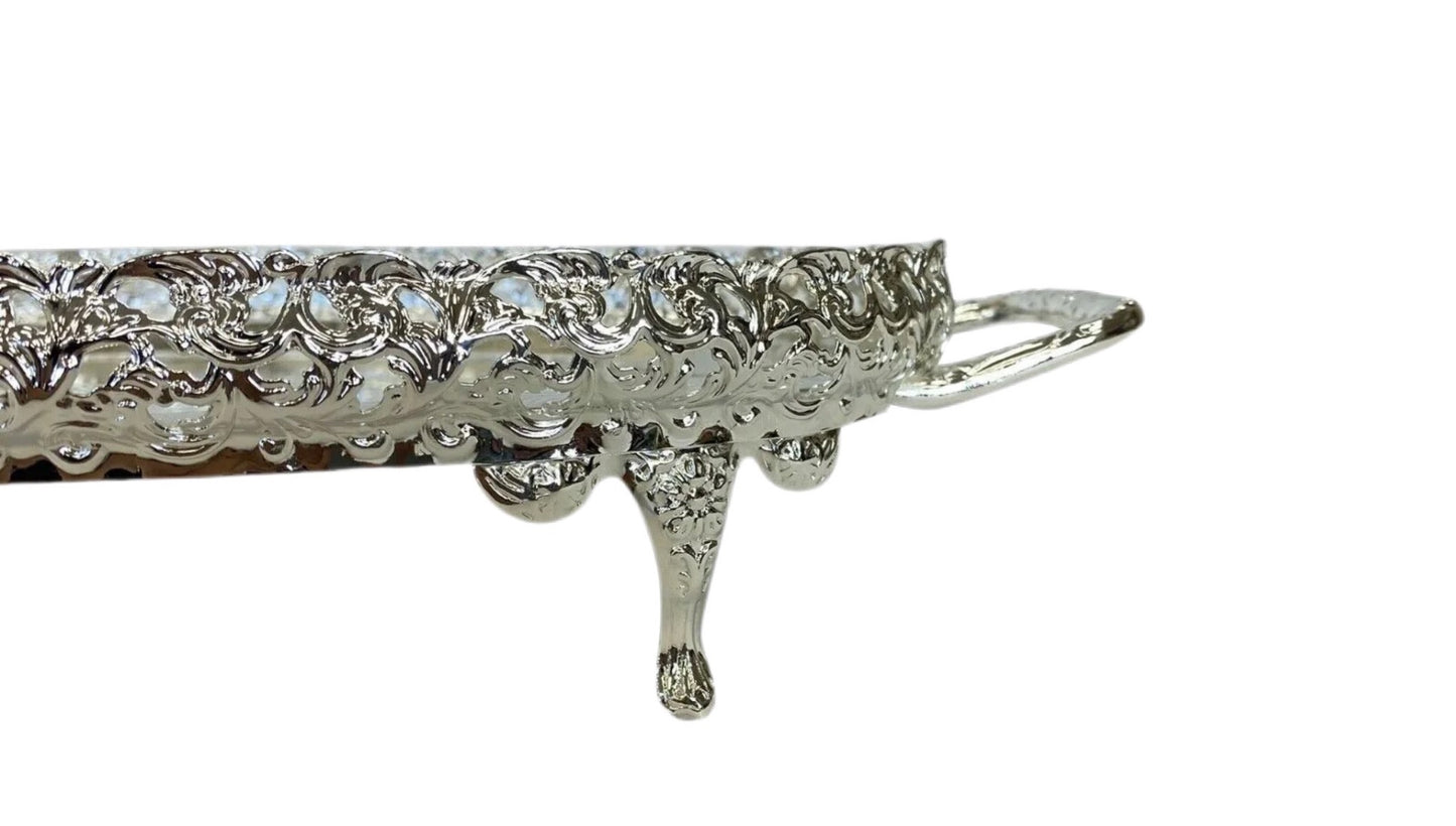 Silver Oval Paandan Tray With Ball Feet And Handle Silver - Image 3