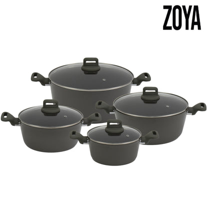 Zoya Stockpot Set With Glass Lid Forged Aluminium Body Ceramic Non Stick Coating Induction Ready - Image 1