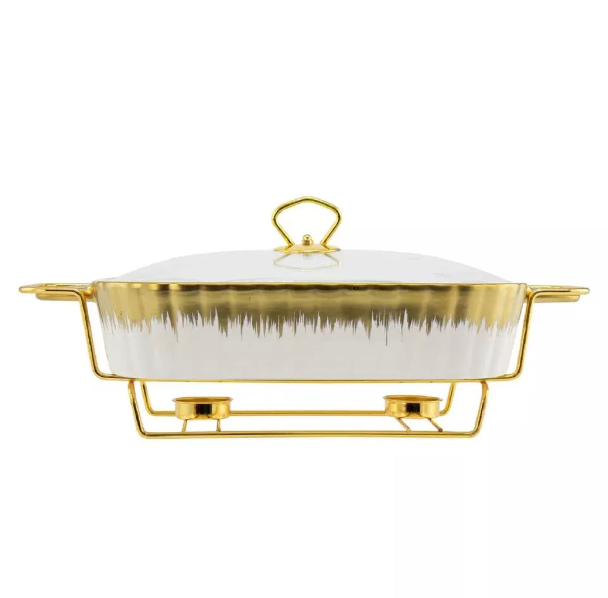 15’’ Ceramic Chafing Dish Food Warmer With Glass Lid - Image 1