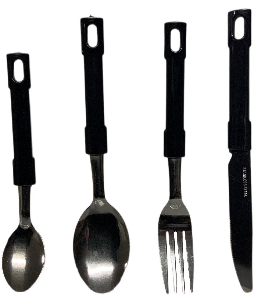 Plain Black Cutlery Set With Stand SET24PC Black Set Of 24 - Image 2